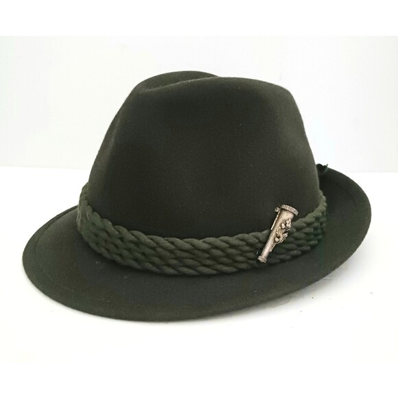 VTG Huckel Tyrolean Dk Green Wool Felt Hunting Mountain Hat Sz M /22" Braid Trim - Picture 1 of 12
